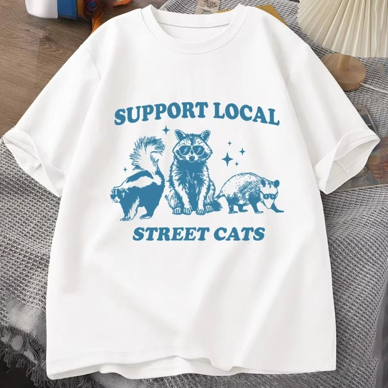 Fashion Street Cat - Yerel Sokak Kedilerinizi Destekleyin Retro T-Shirt