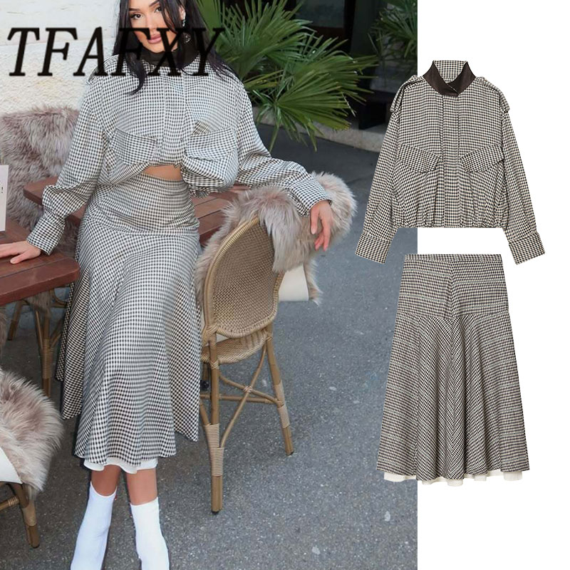 Street Fashion Jacket - TFAFXY2026 Bahar Rahat Şık Kadın Kareli