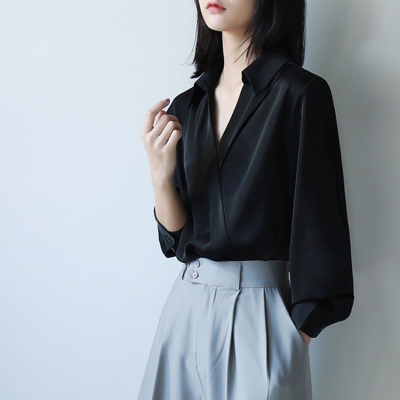 Street Fashion Korea - Gidyq kadınlar siyah şifon gömlek kore