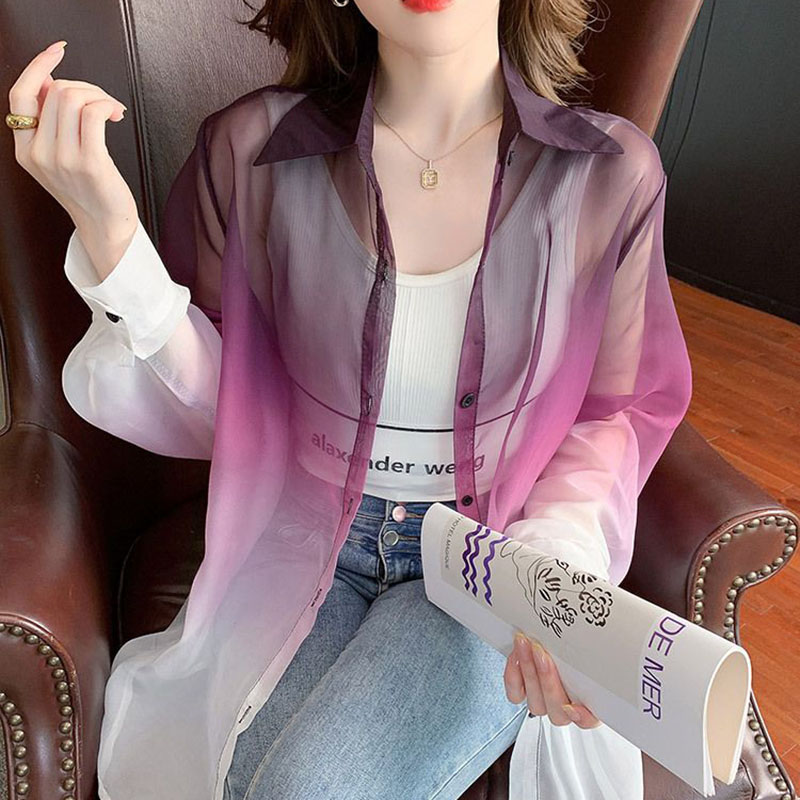 Street Fashion Korea - Moda degrade renk şifon gömlek kadın