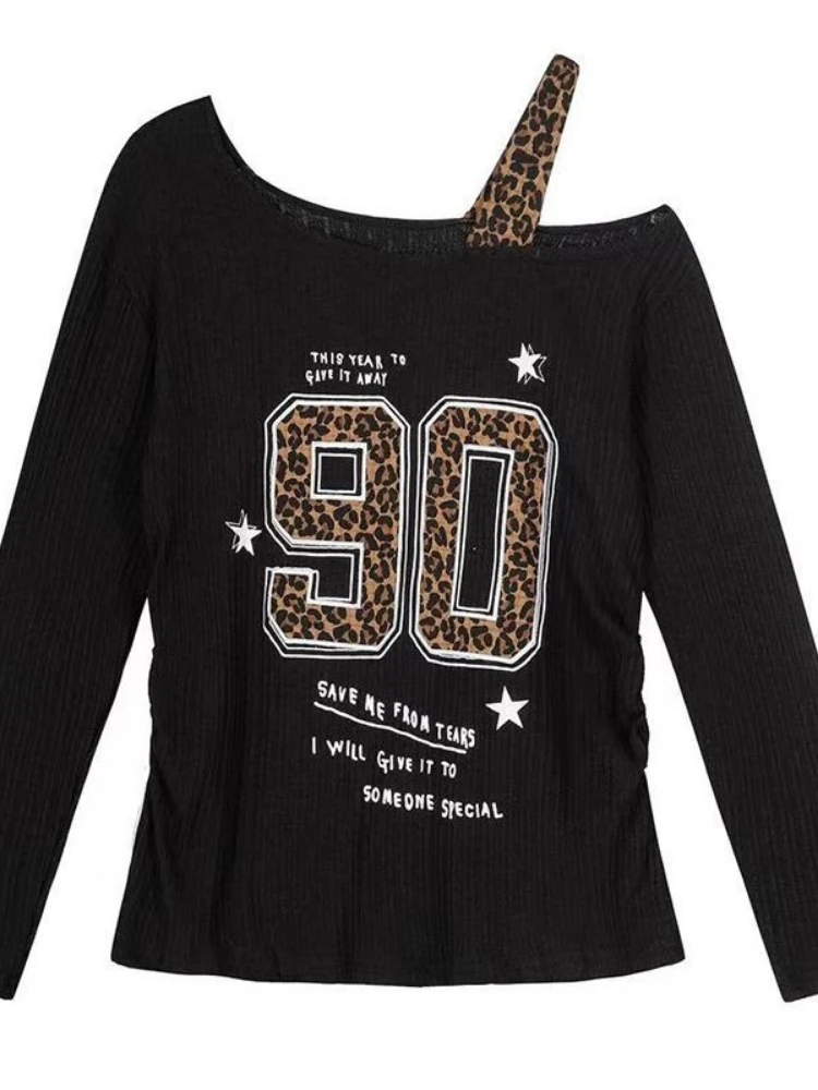 Fashion Streetwear - Y2K Patchwork Leopar Desenli Tişört Kadın