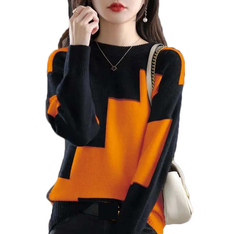 Street Fashion Korea - Moda O-Boyun Eklenmiş Örme Renk Kazak