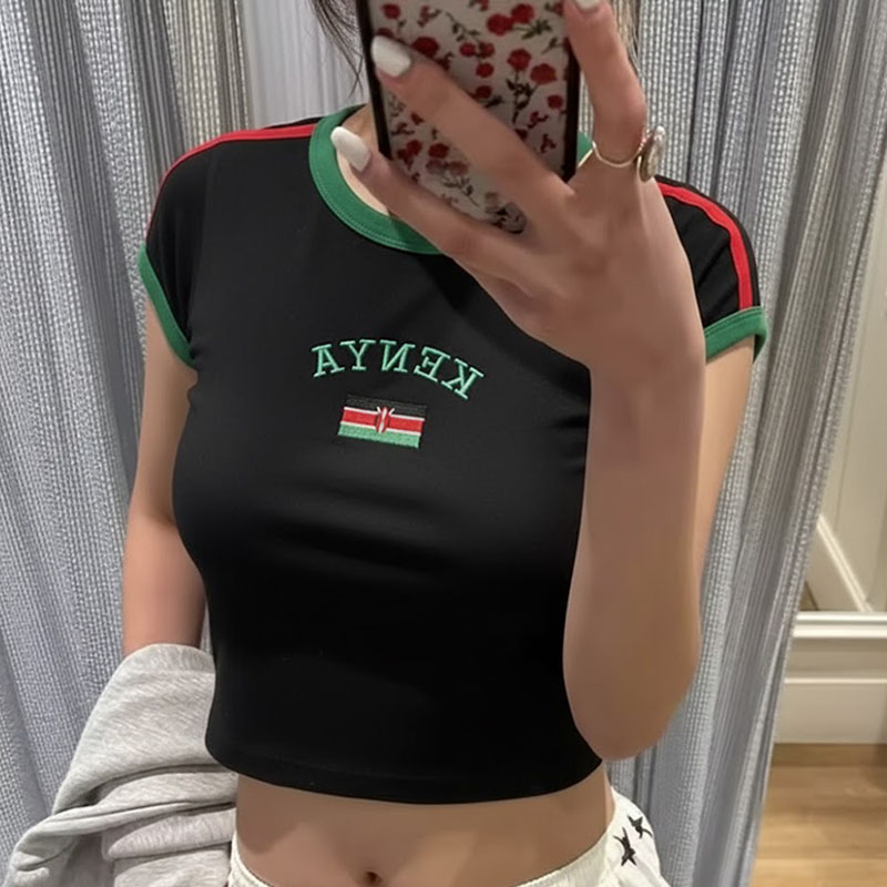 Street Fashion Kenya - Kenya Baskılı Kırpma Üst Y2K Seksi