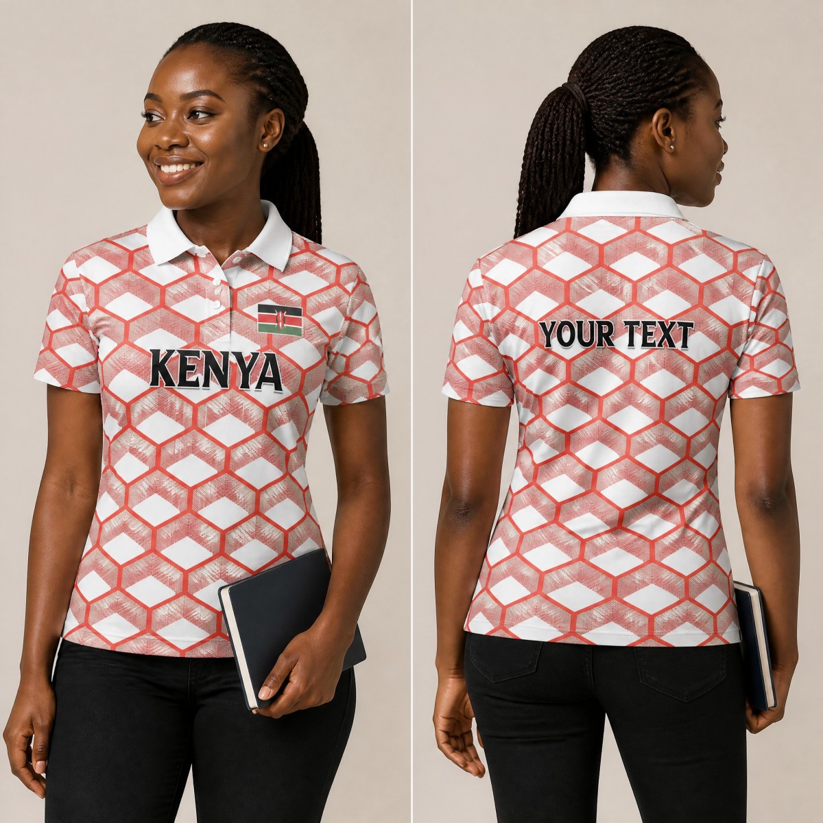 Street Fashion Kenya - Yazlık Kenya Bayrak Baskılı Kadın Polo