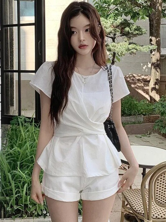 Street Fashion Korea - Moda şık beli saran kemerli basit