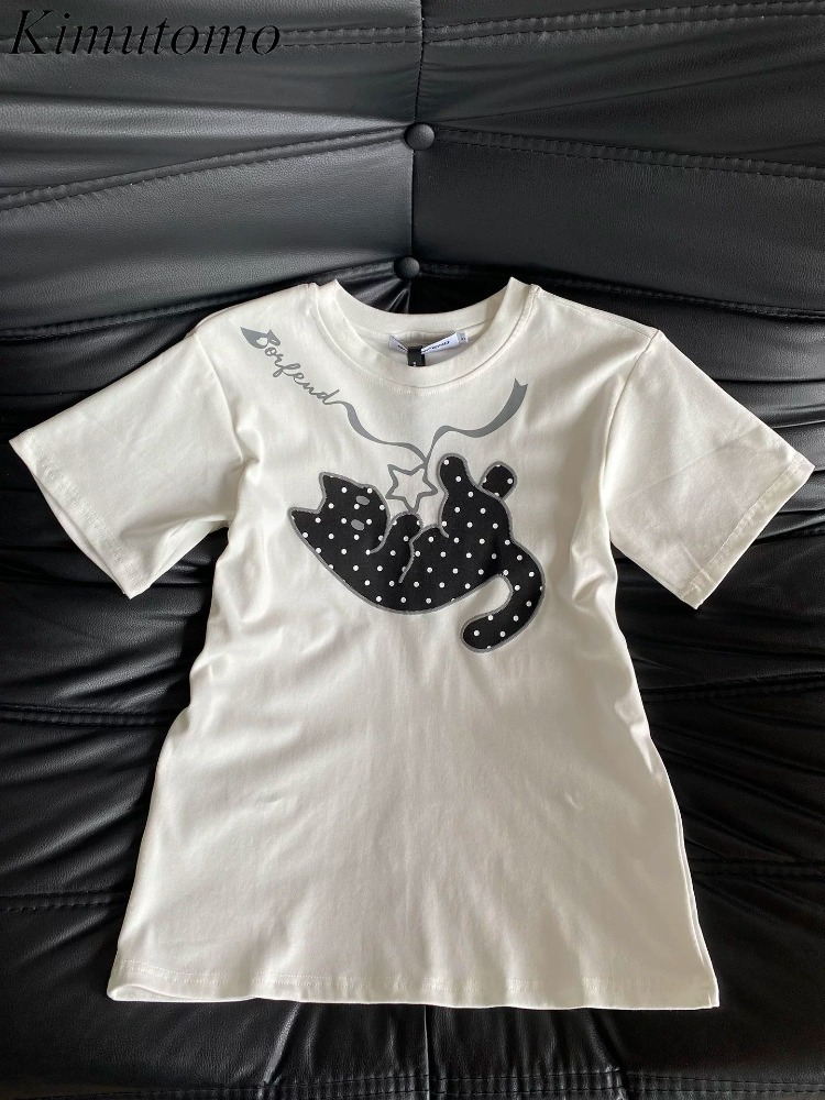 Fashion Street Cat - Kimutomo T Shirt Kadın Yıldız Baskılı