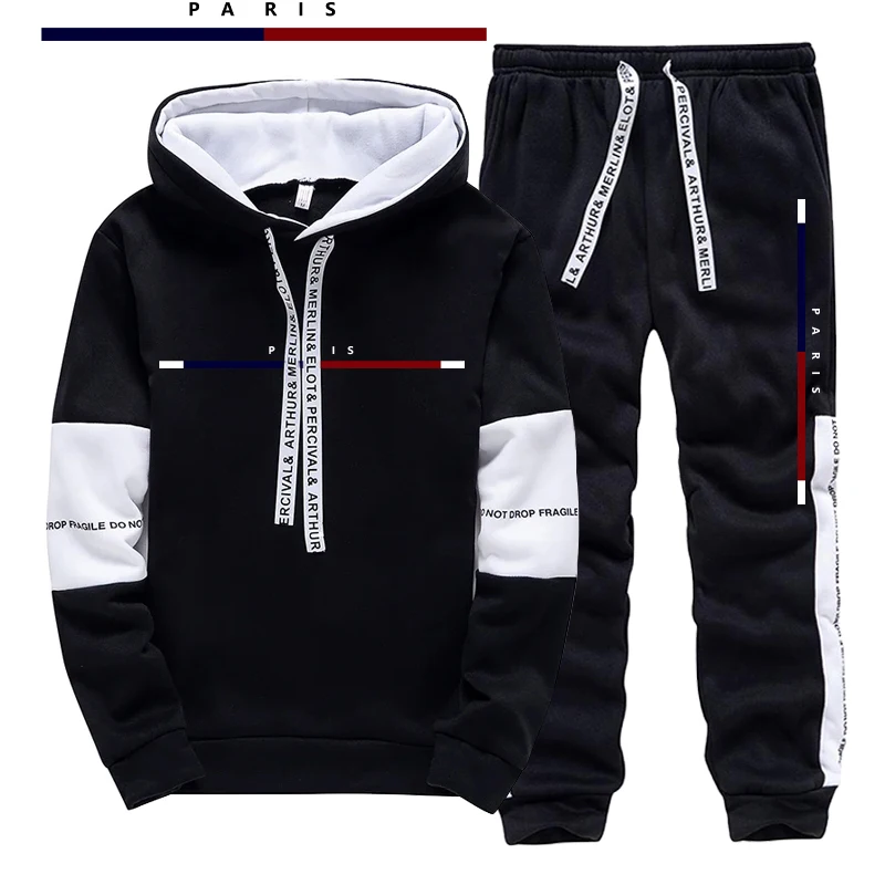 Street Fashion Men - Paris Modası Baskılı Erkek Takımı/Hoodie/Pantolon Sonbahar