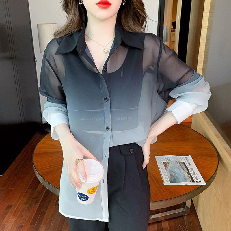Moda degrade renk şifon gömlek - Street Fashion Korea incelemesi ve fiyatı