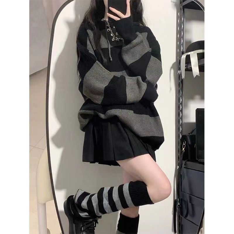 Streetwear çizgili kazak kadın - Street Fashion Korea incelemesi ve fiyatı