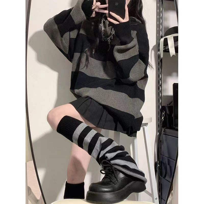 Streetwear çizgili kazak kadın - Street Fashion Korea incelemesi ve fiyatı