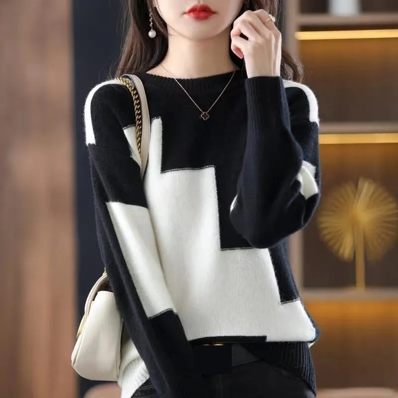 Moda O-Boyun Eklenmiş Örme Ren - Street Fashion Korea incelemesi ve fiyatı
