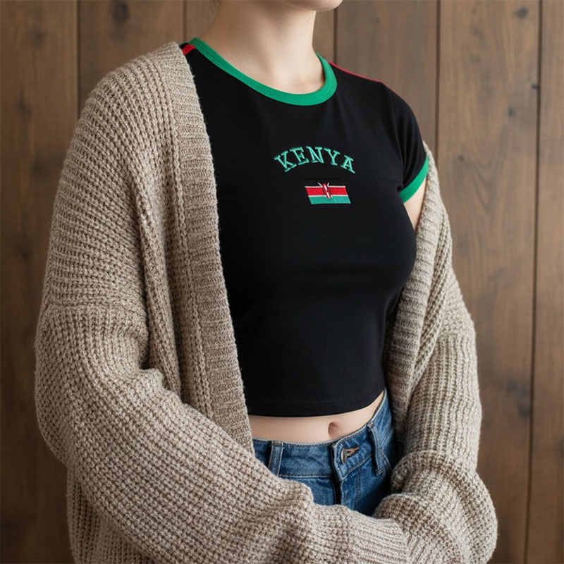 Kenya Baskılı Kırpma Üst Y2K S - Street Fashion Kenya incelemesi ve fiyatı