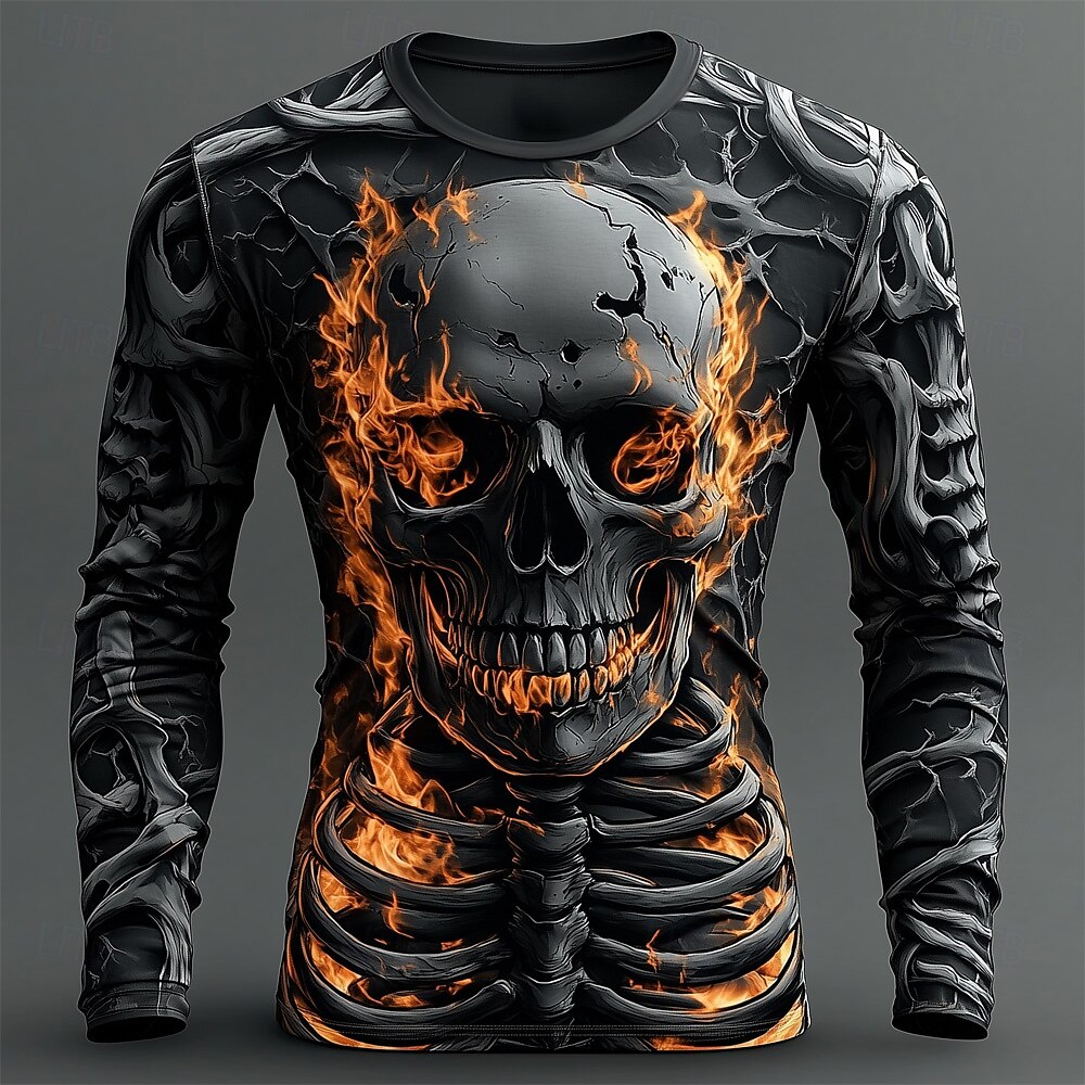 Erkek 3D Alevli Kafatası Desen - Fashion Streetwear incelemesi ve fiyatı